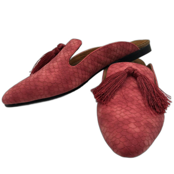 Mark Jenkins Women's Pink Slip on Mules Tasseled 7/37 Pointed Toe Flats Comfort - Picture 3 of 13